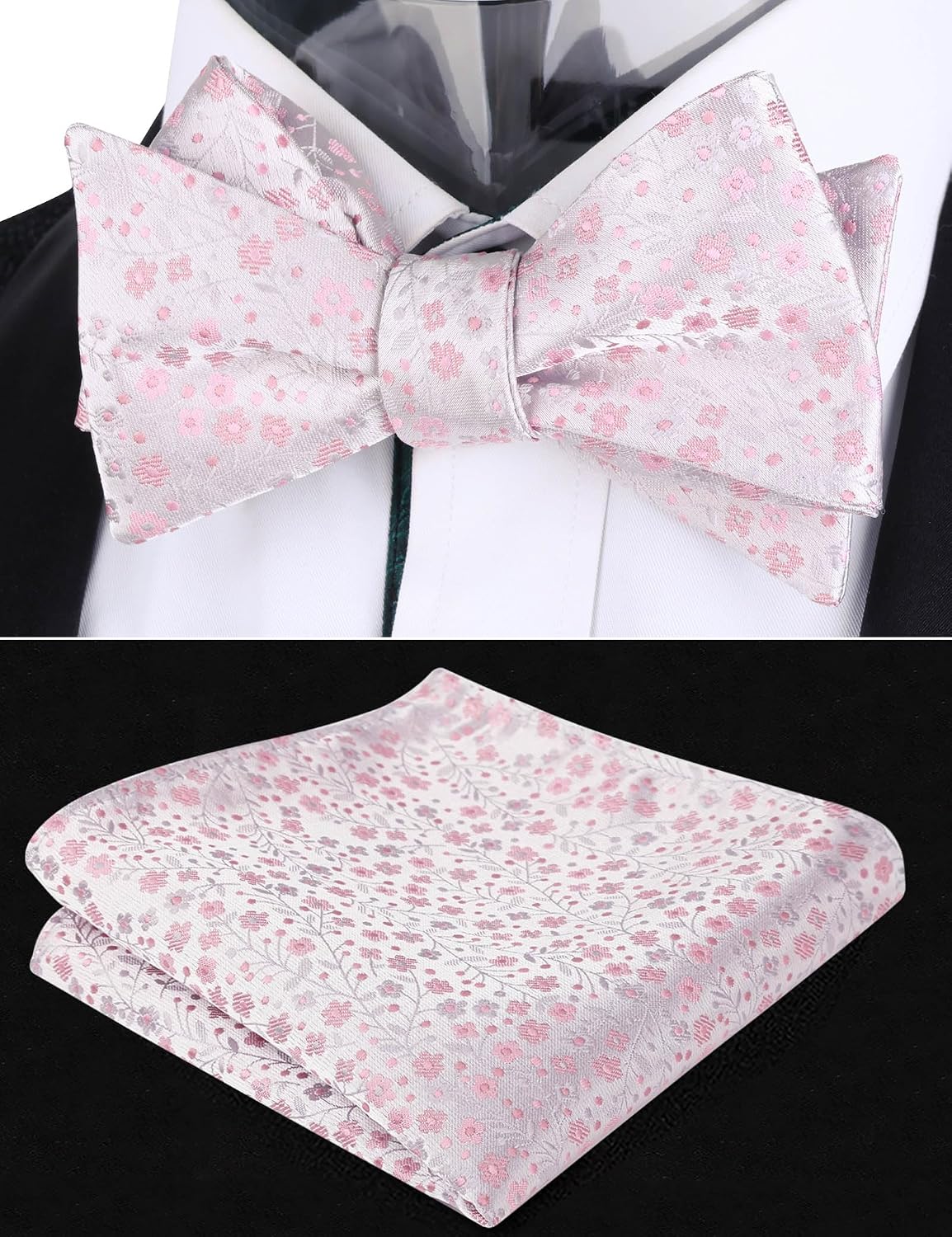 Detalle 2 de Alizeal Mens Floral Patterned Self Tied Bow Tie and Pocket Square Set