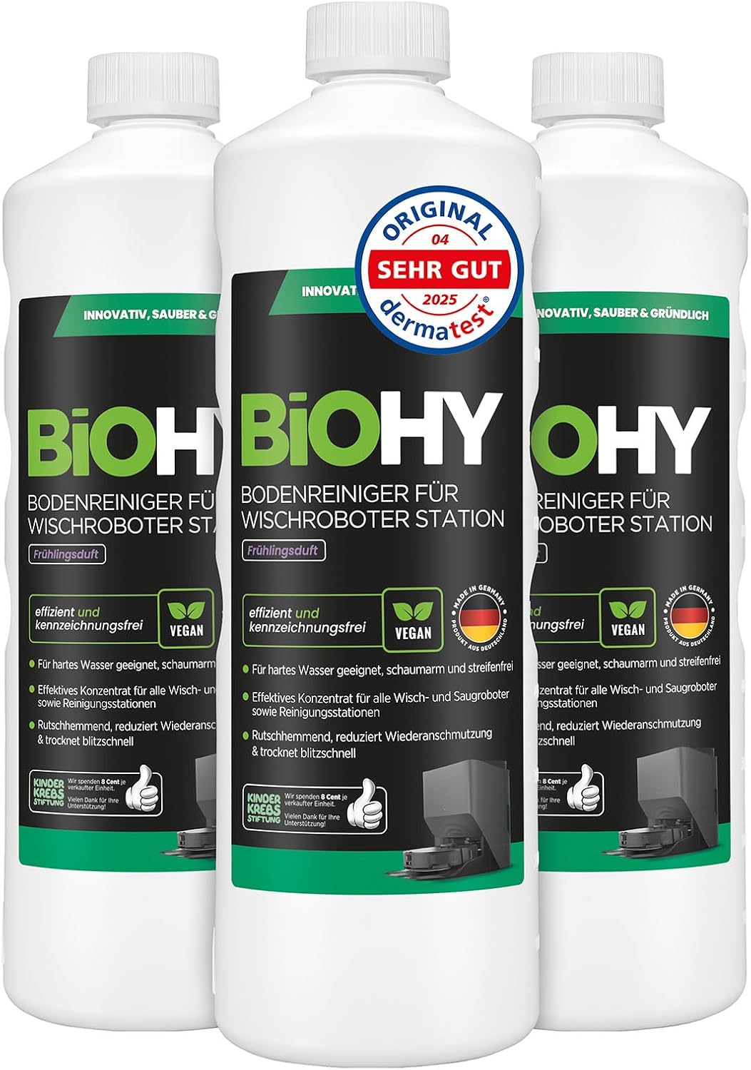 Detalle de BIOHY vloerreiniger voor robotstations, geconcentreerd met lentefrisse geur, 3 x 1 l
