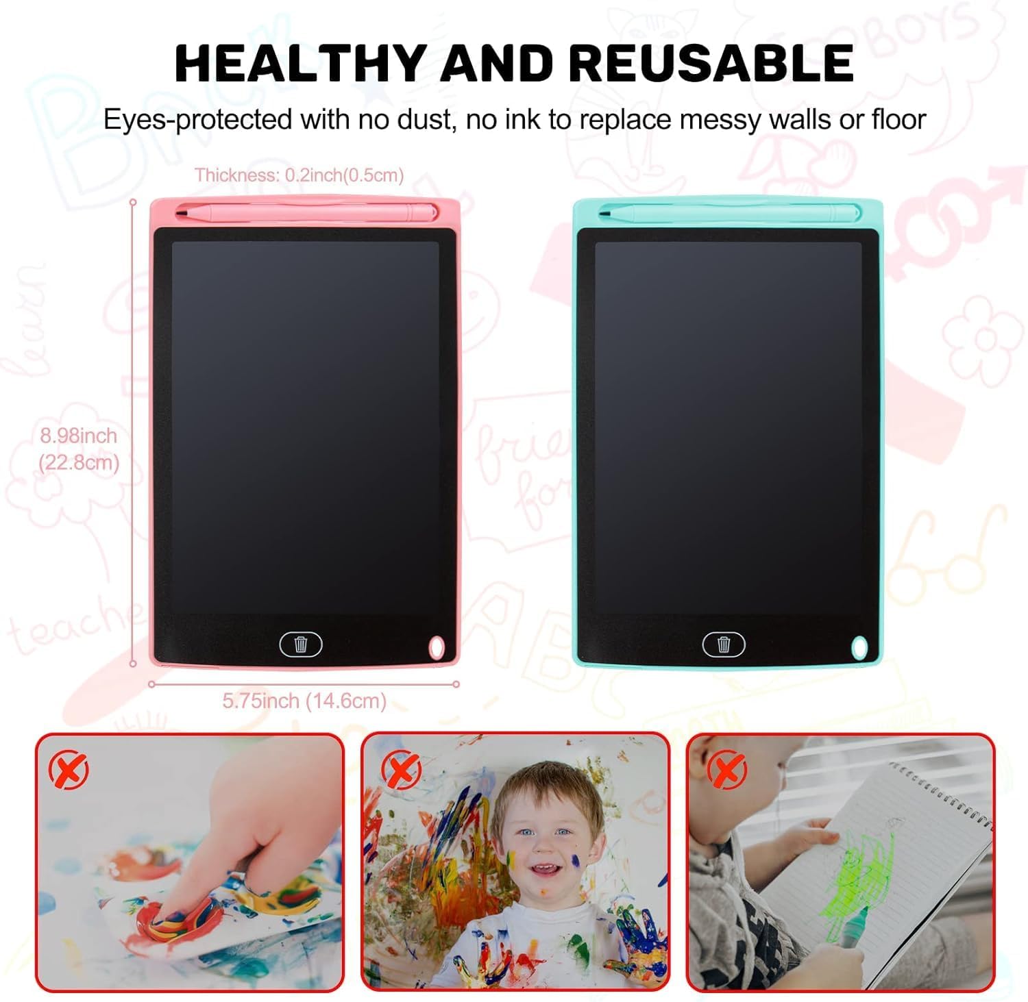 Detalle de kogabanny LCD Schreibtafel (2er-Set, 8,5 Zoll) mit umweltfreundlicher Hintergrundbeleuchtung für Kinder 3–10 Jahre