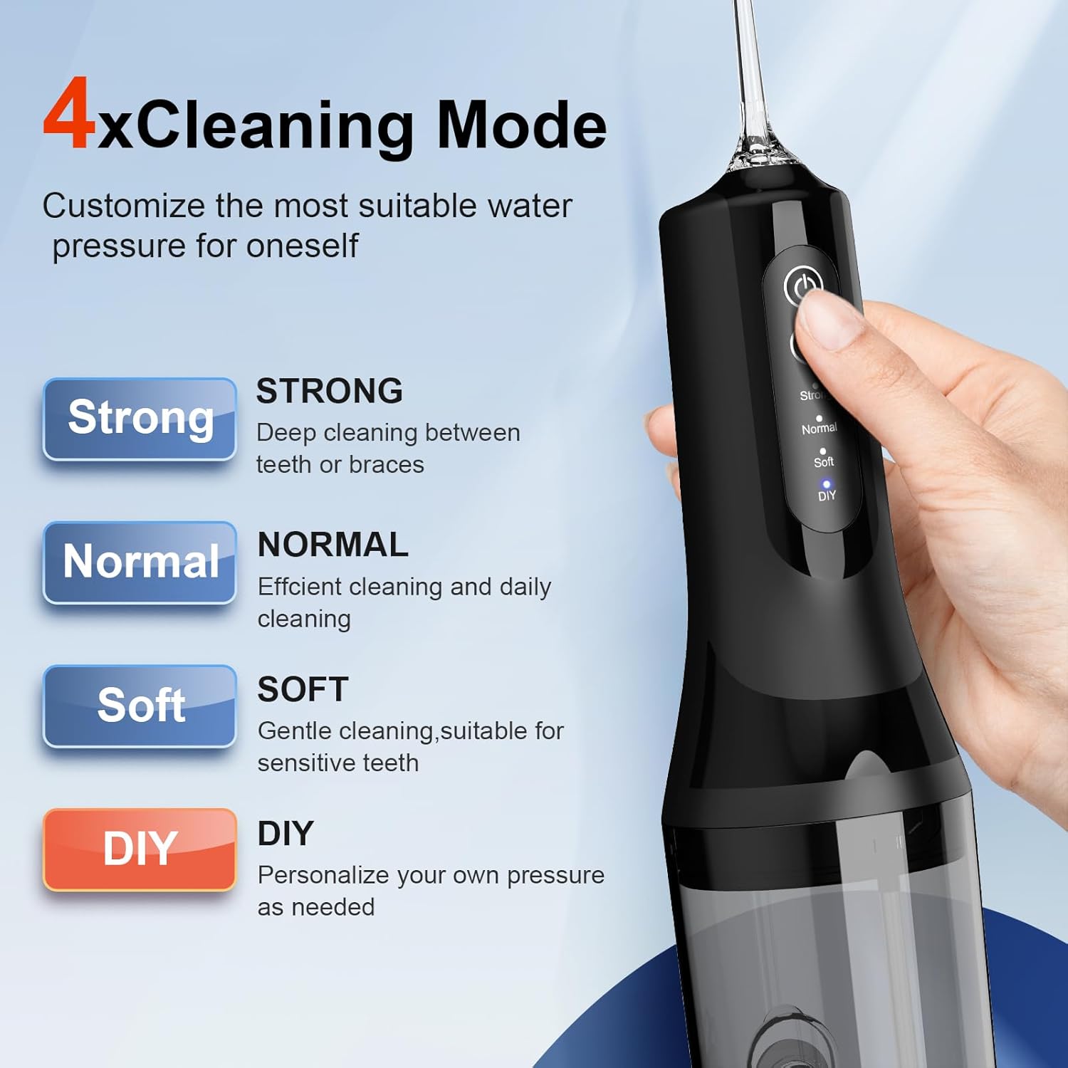 Detalle de Lyinda Portable Cordless Water Flosser with 260ml Tank, 4 Modes, IPX7 Waterproof and 1500mAh Battery