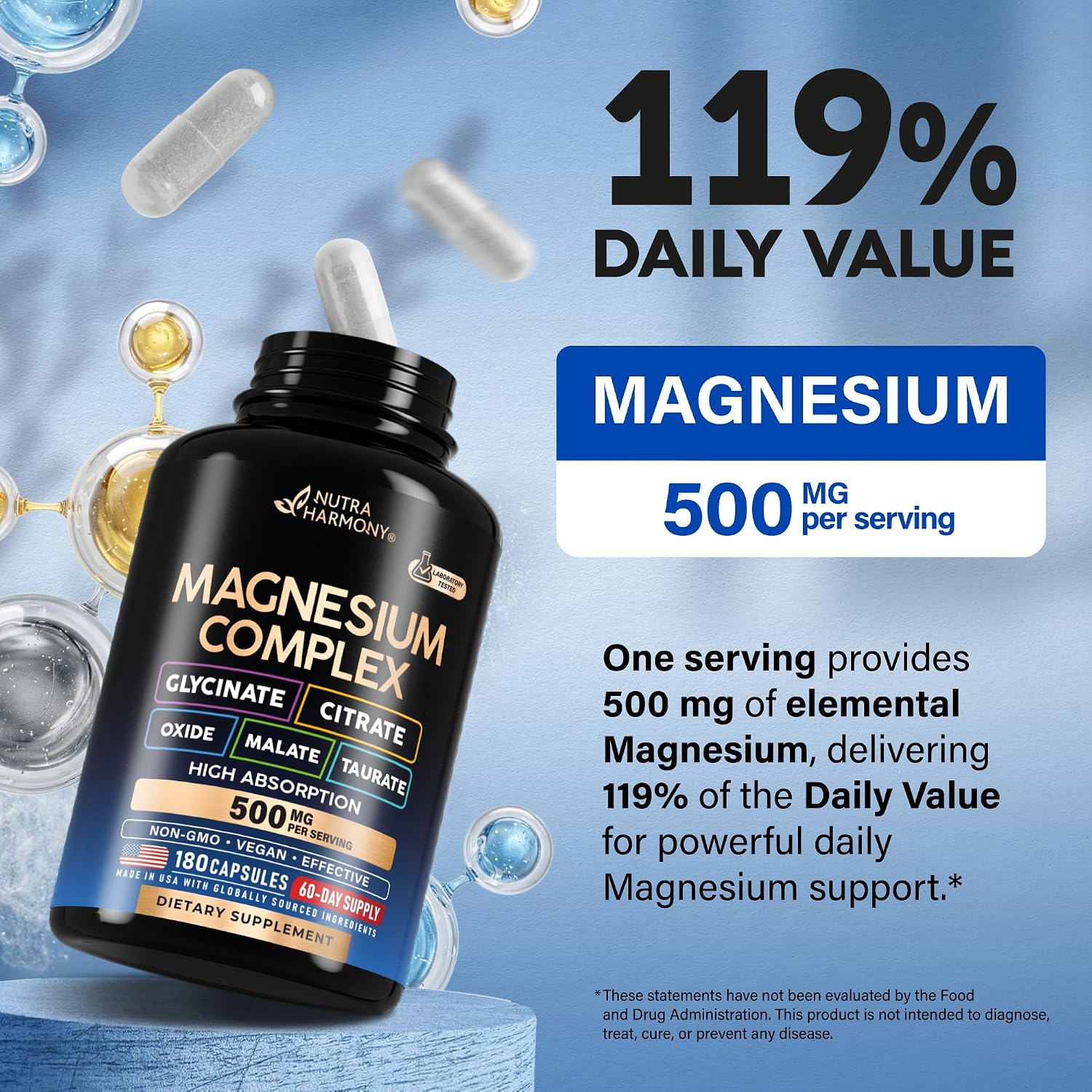 Detalle de NUTRAHARMONY NH-MGCMPLXCPS180 Magnesium Complex, 5 Forms, 180 Capsules