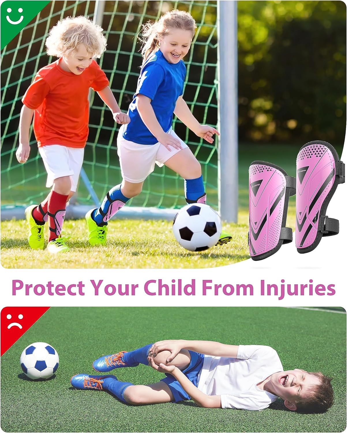 Detalle 2 de Kids Soccer Shin Guards (CE Certified) — 4 Sizes Youth Shin Protection, 1 Pair