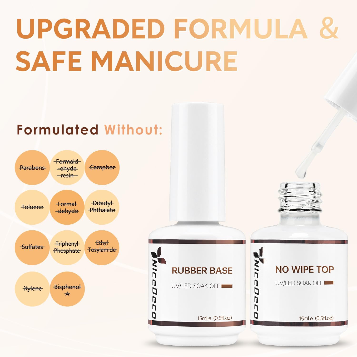 Thumbnail 3 de Nicedeco Professionale Clear Base Rubber Gel e No Wipe Top Coat Set: Rinforzo, Autolivellante e Finish Naturale (15ML)