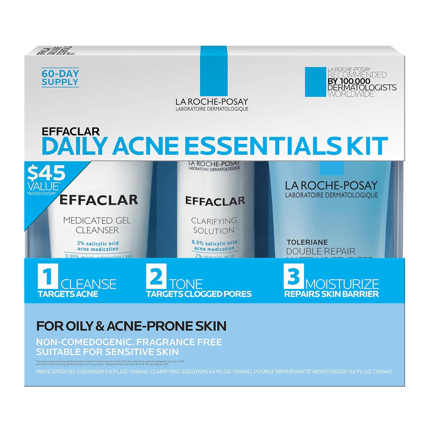 Detalle de La Roche-Posay Effaclar Daily Acne Kit: Cleanser, Toner & Matte Moisturizer