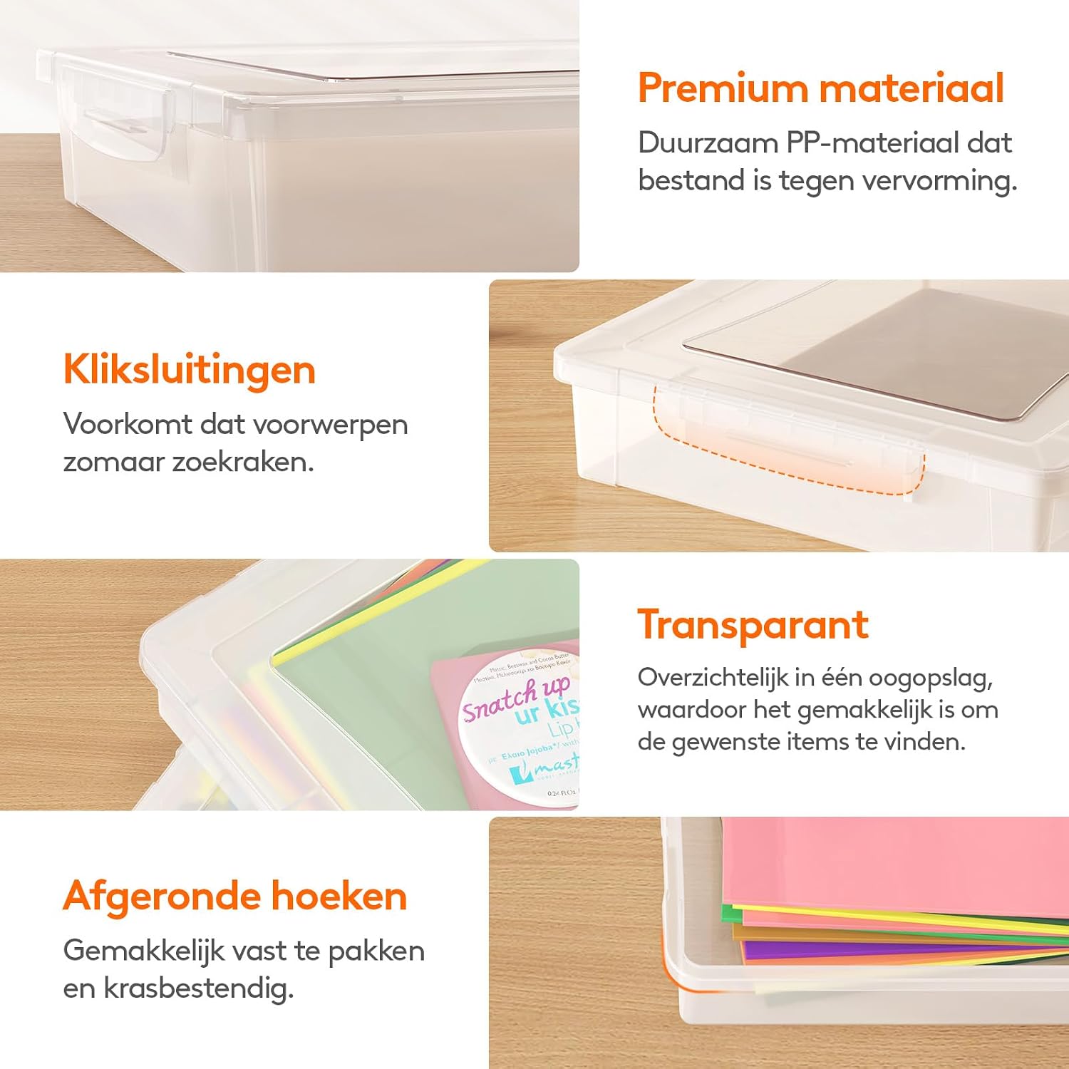 Detalle de Lifewit 23046 opbergdozen voor A4-papier, 6 stuks, stapelbaar en met klikdeksel