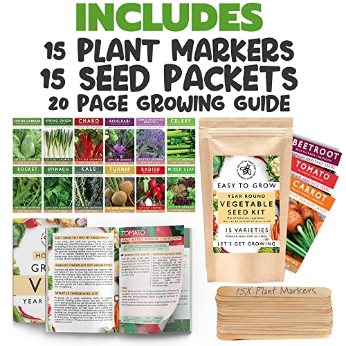 Detalle de Vegetable Seeds Kit for Planting – 15 Heirloom Varieties, UK Sourced, Easy to Grow