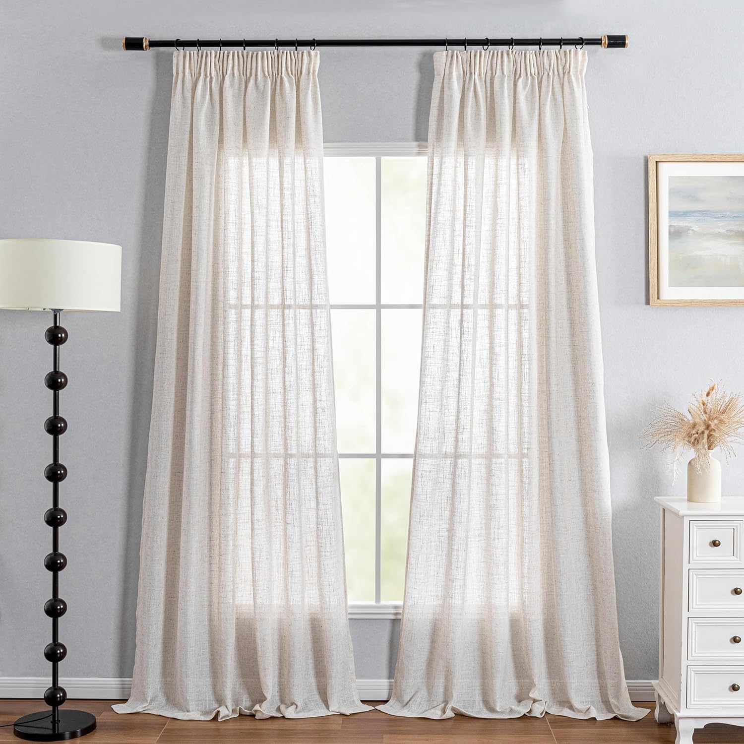 Thumbnail 1 de MYSKY HOME Leinenoptik Vorhänge für Wohnzimmer & Kinderzimmer (Halbtransparent, Kräuselband) – 2er-Set, 260 x 140 cm