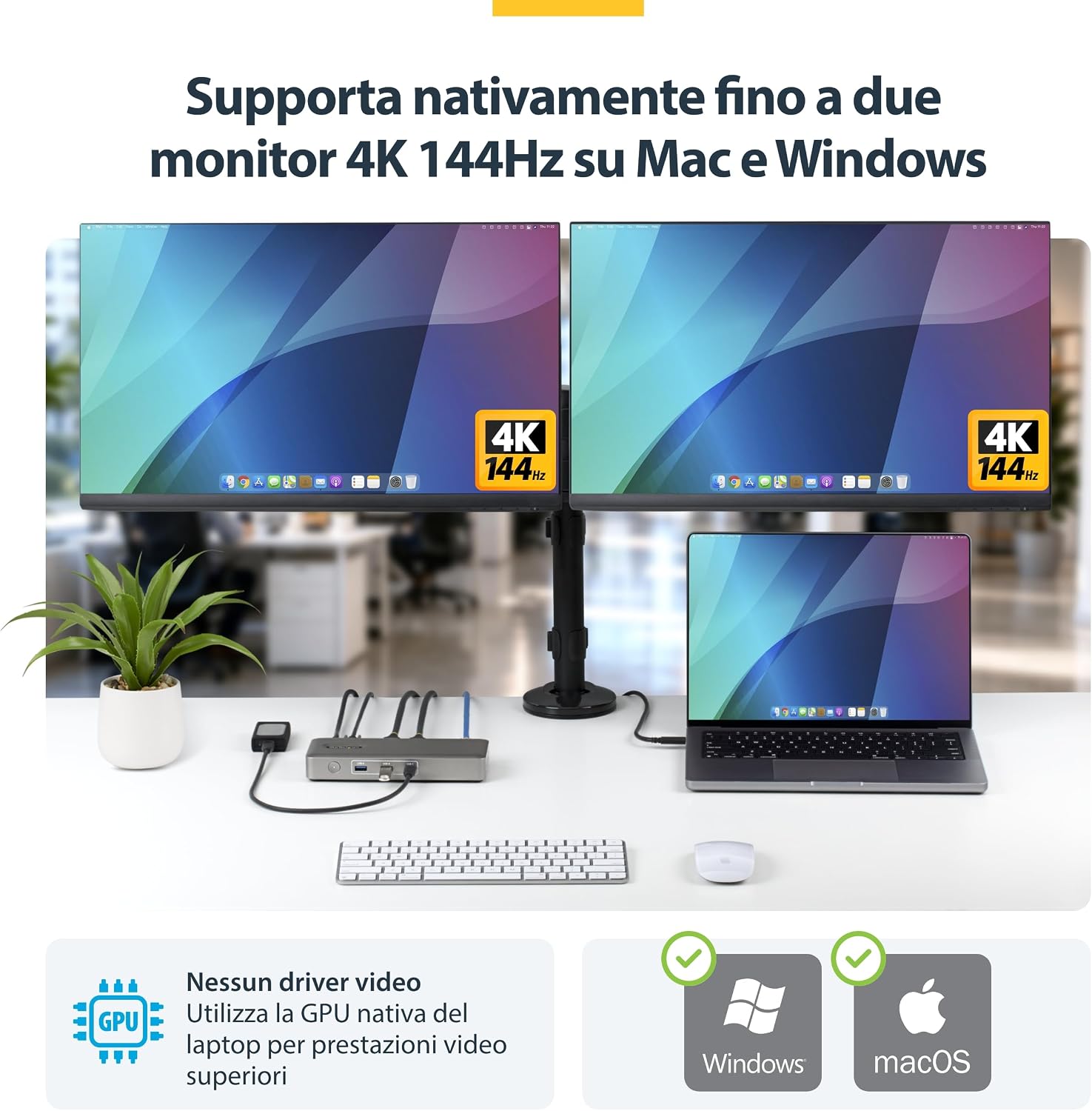 Detalle 2 de StarTech Dock USB4 Universale Doppio: Dual 4K/Single 8K con 100W PD per multi-monitor