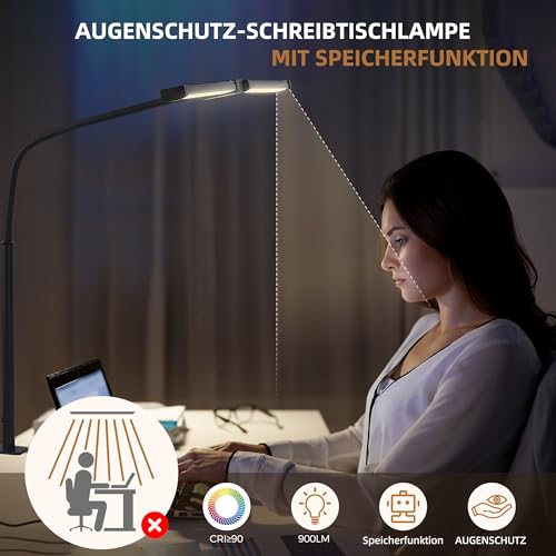 Detalle de LIBORA Lampe de Bureau LED à double tête – Noir