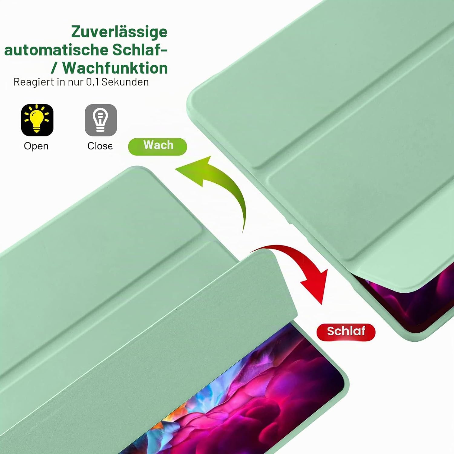 Detalle de Palkitsee Hülle für iPad 10,2 Zoll (9.8./7. Gen) Grün Matcha – mit Stifthalter und Standfunktion