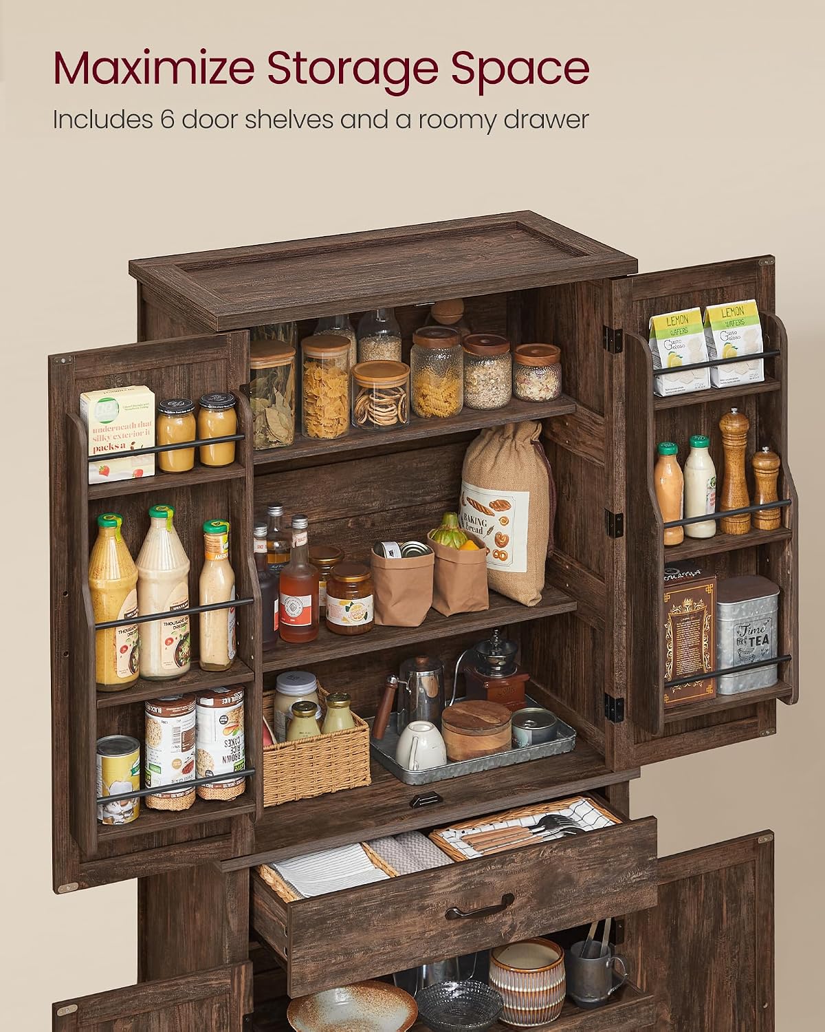 Detalle 2 de VASAGLE Pantry Cabinet 15.8 x 31.5 x 70.3 Inches