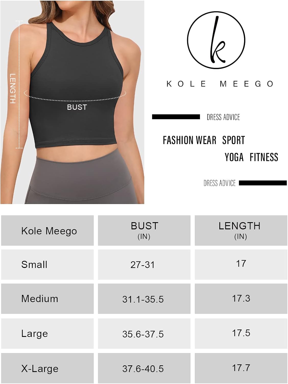 Detalle de Kole Meego 4-Pack Cotton Crop Tops for Women, Sleeveless and Breathable