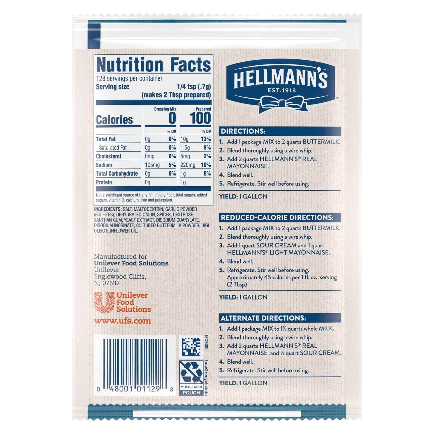 Thumbnail 1 de Hellmann's Creamy Country Buttermilk Ranch Salad Dressing Dry Mix, 18 Pouches