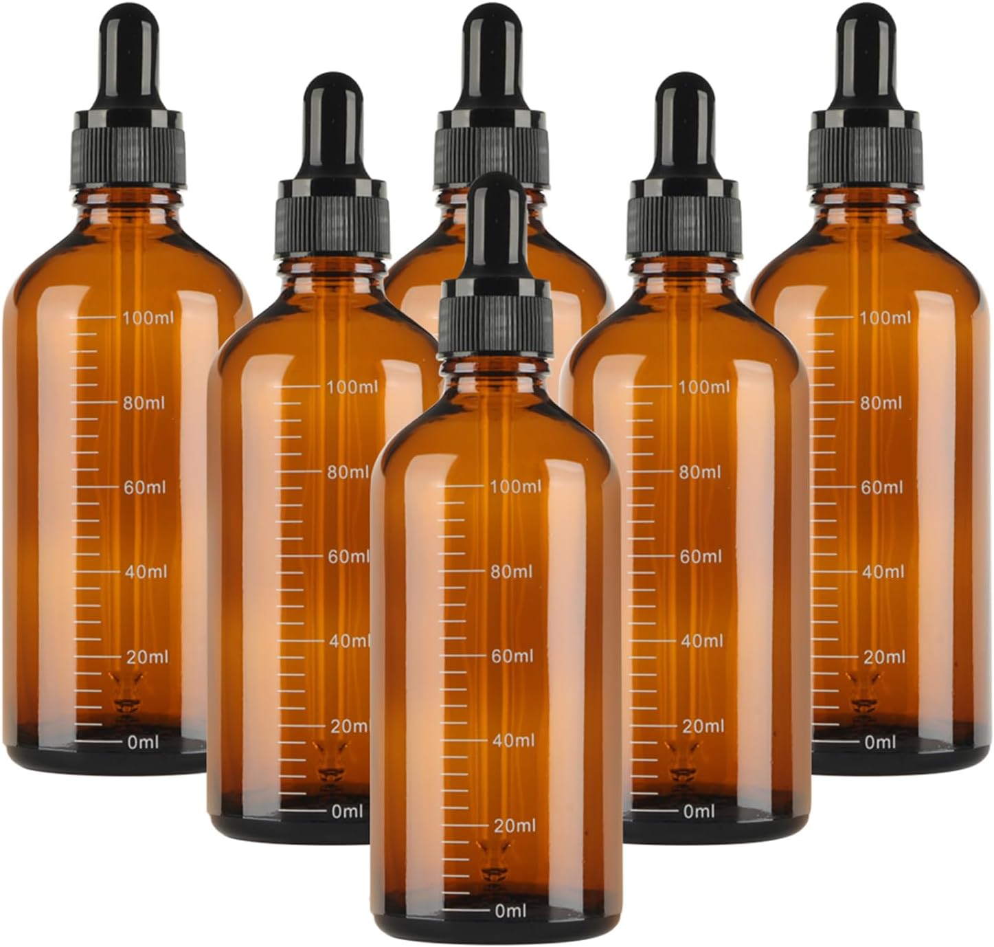 Detalle de GROFIS 6 Contagocce in Vetro Ambra da 100 ml con Imbuti, Pipette e Adesivo — Set Riutilizzabile per Oli Essenziali e Soluzioni