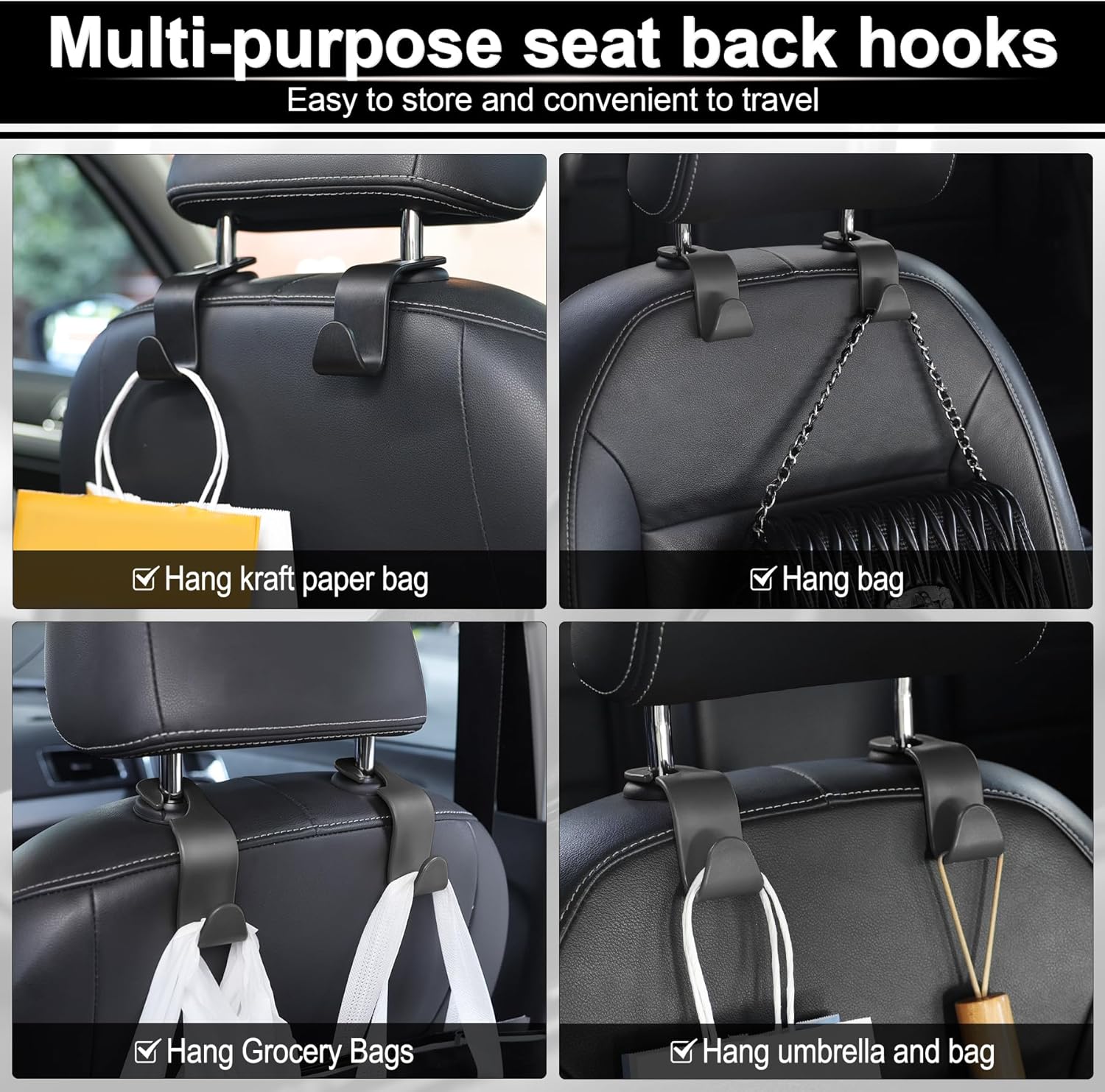 Thumbnail 4 de LivTee Car Seat Headrest Hook 4-Pack: Easy Organization for Bags, Umbrellas, and More