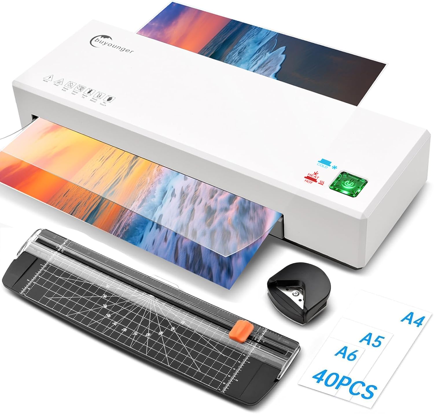 Detalle de Buyounger 9-Inch Thermal Laminator with 40 Pouches, Hot and Cold Modes
