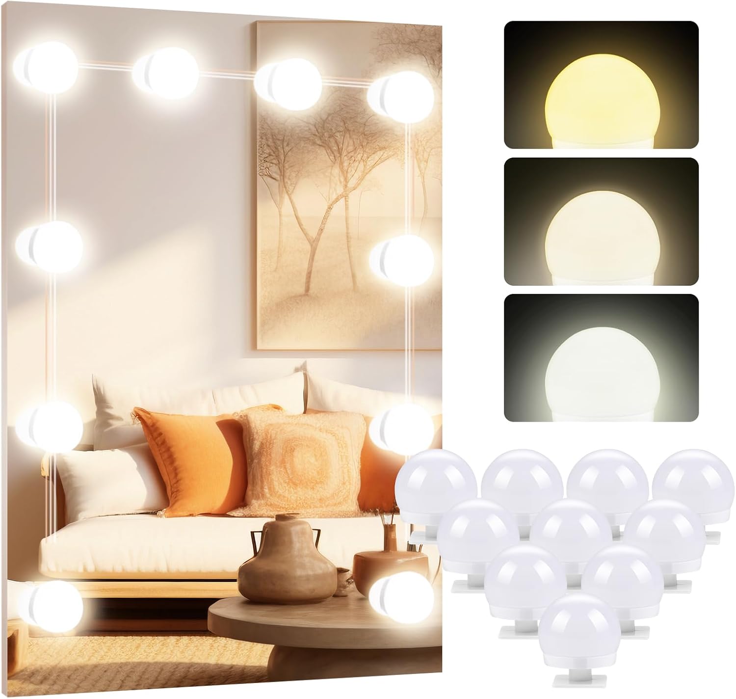 Detalle de OSDUE P-MS20240313-A Hollywood-spiegelverlichting met 10 dimbare ledlampen