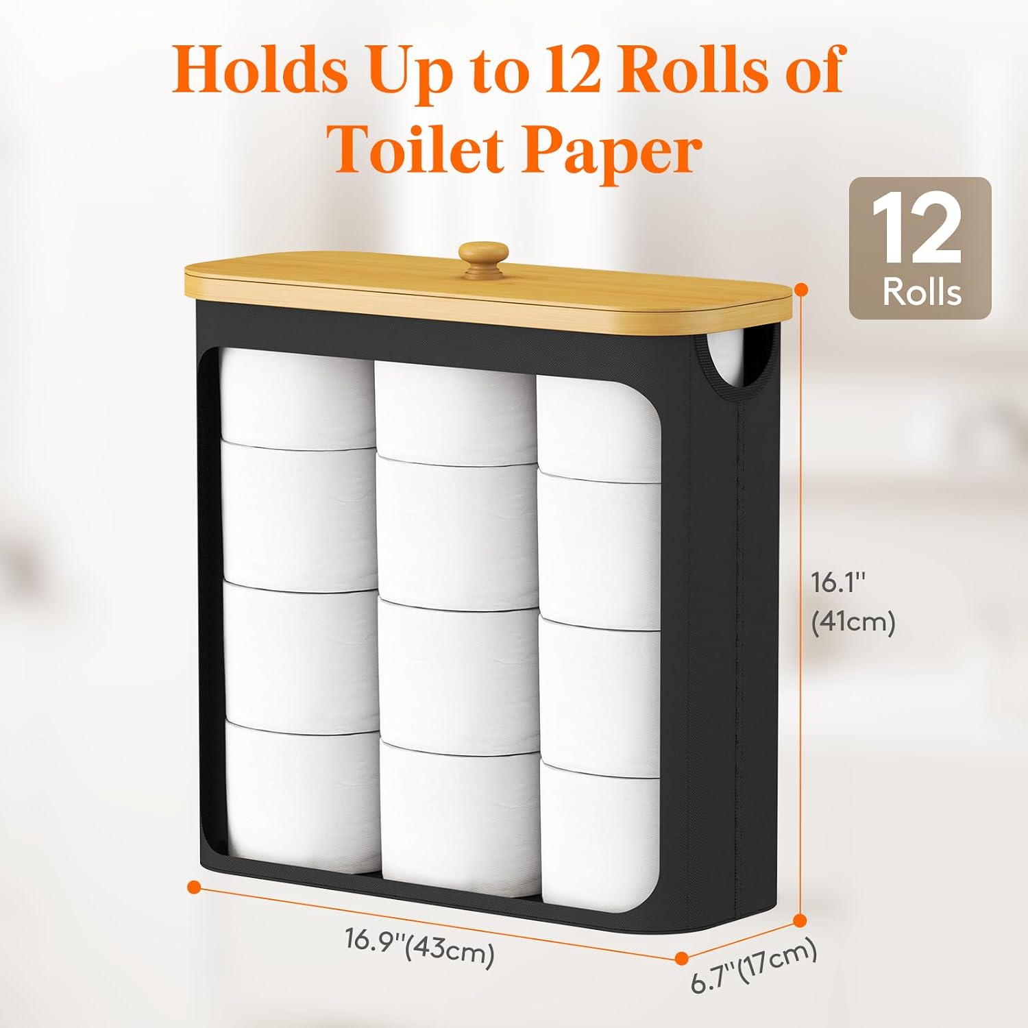 Thumbnail 2 de Lifewit 23225 Toilet Paper Storage Basket, 30L, Black with Bamboo Lid