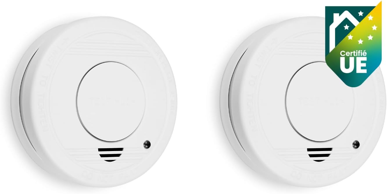 Detalle de Smartwares Lot de 2 détecteurs de fumée – Capteur optique, 10 ans, bouton de test, 85 dB – Référence 10.048.28