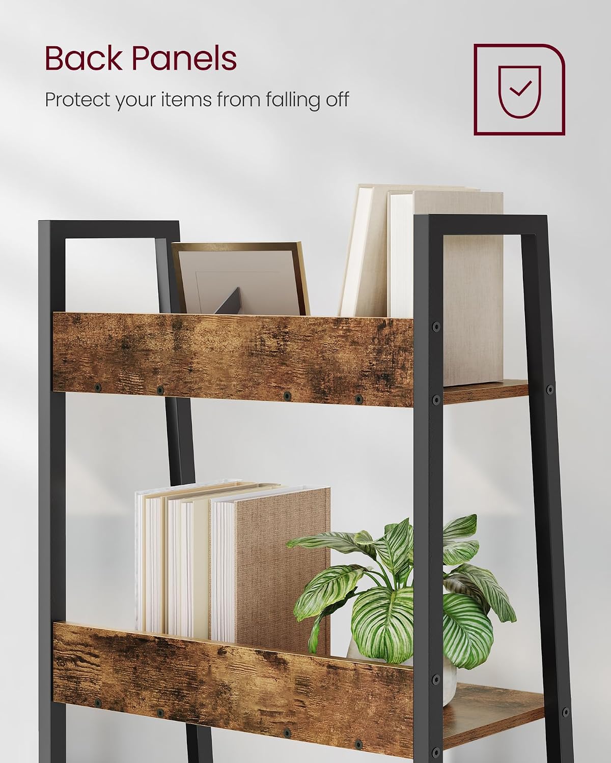 Detalle 2 de VASAGLE LLS067B01 BARNET 5-Tier Ladder Shelf, Rustic Brown and Black
