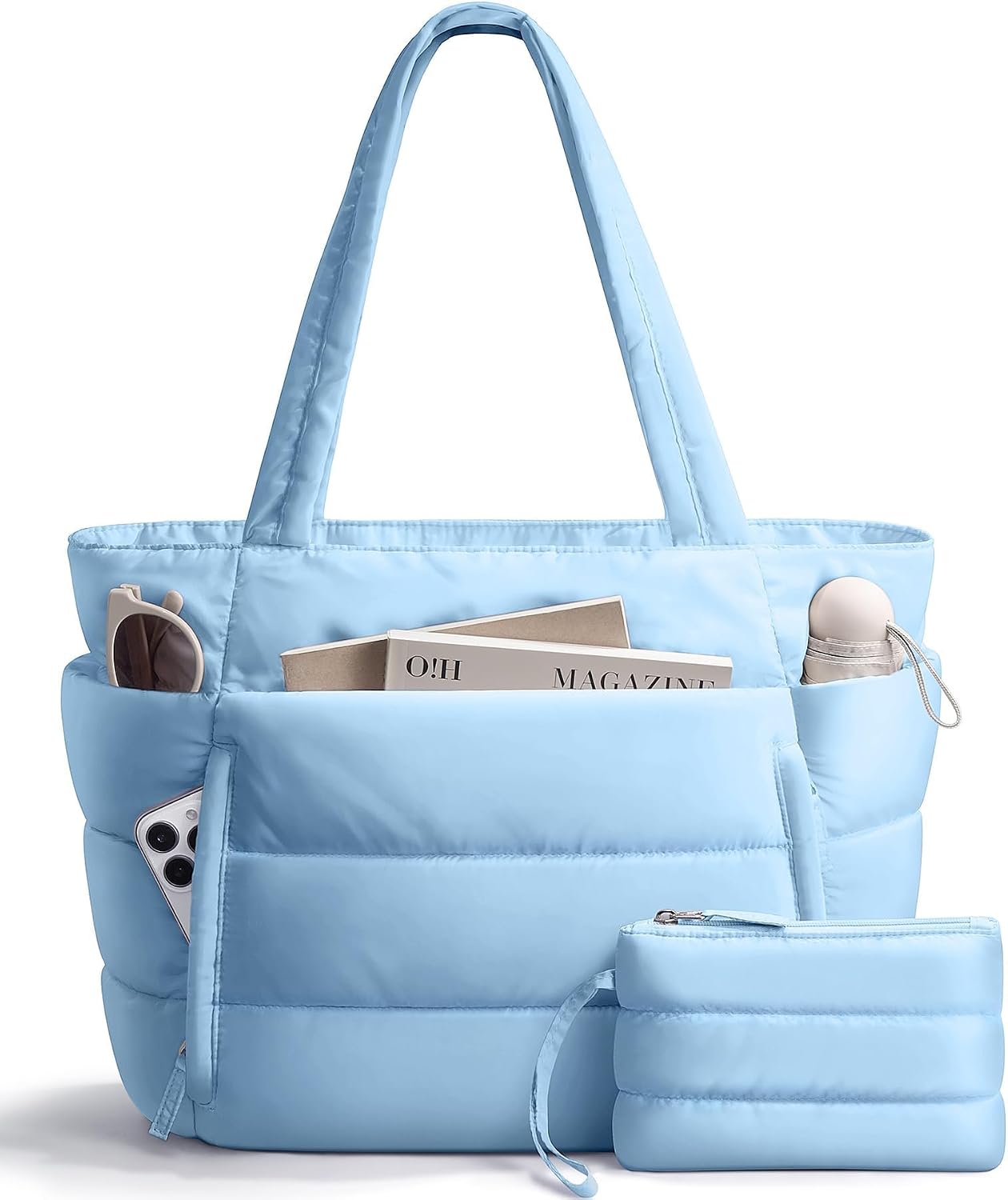 Detalle de Bagstellar Puffer Tote Bag, 20L Quilted Work Tote with 15.6-Inch Laptop Sleeve