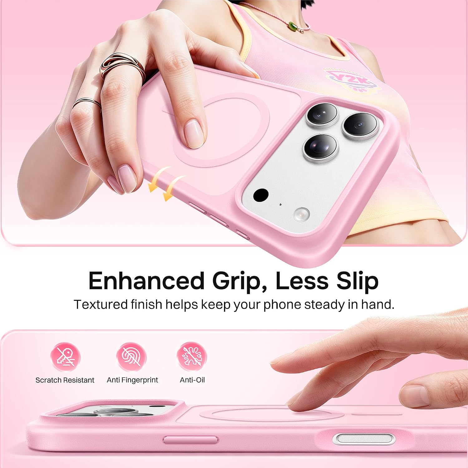 Detalle de SuydanBox Magnetic Case for iPhone 17 Pro Max (6.9", Chalk Pink) with MagSafe and Military-Grade Protection