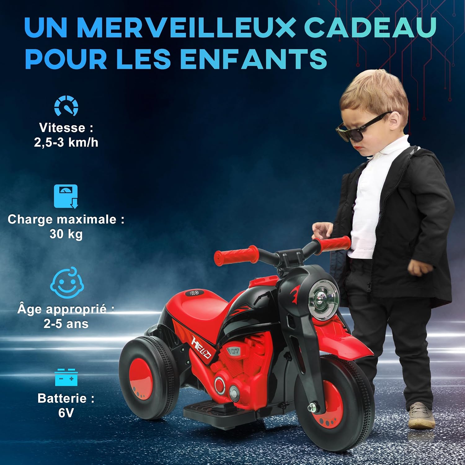 Thumbnail 5 de AIYAPLAY 370-339V90BK elektrische kindermotorfiets, 6 V met 3 wielen