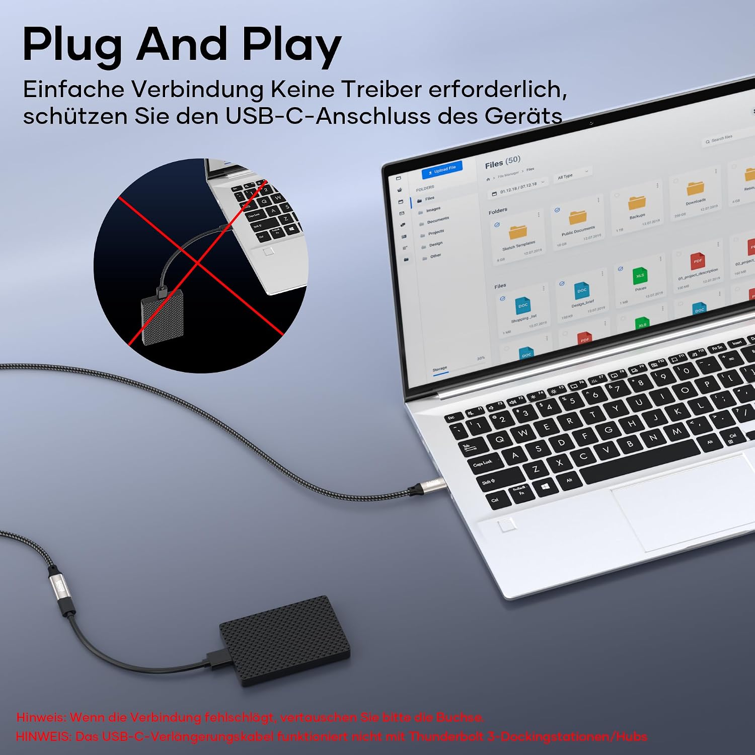 Thumbnail 1 de USB-C-Verlängerungskabel 2 m (USB 3.2 Gen 2, 20 Gbit/s) mit bis zu 240 W Laden und Video bis 5K@60 Hz / 4K@144 Hz