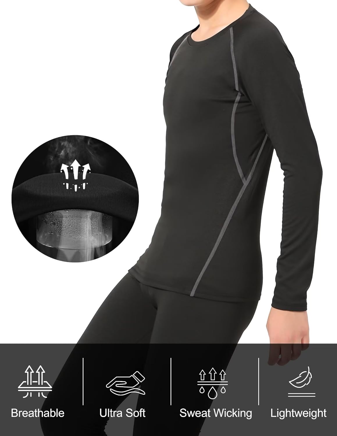Detalle de Rolimaka Kids Base Layer Set for Youth Boys – Compression Long Sleeve Top & Tights