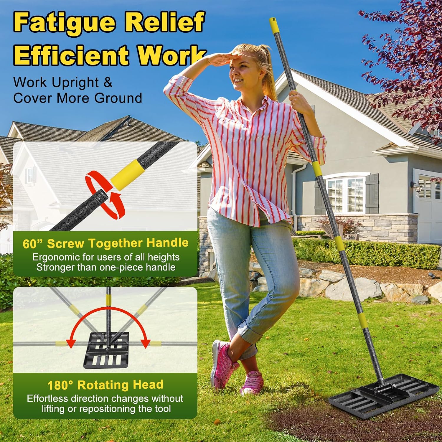 Detalle 2 de DEROFIT Caopingtui-tie Lawn Levelling Rake, 17" x 10" Stainless Steel Head