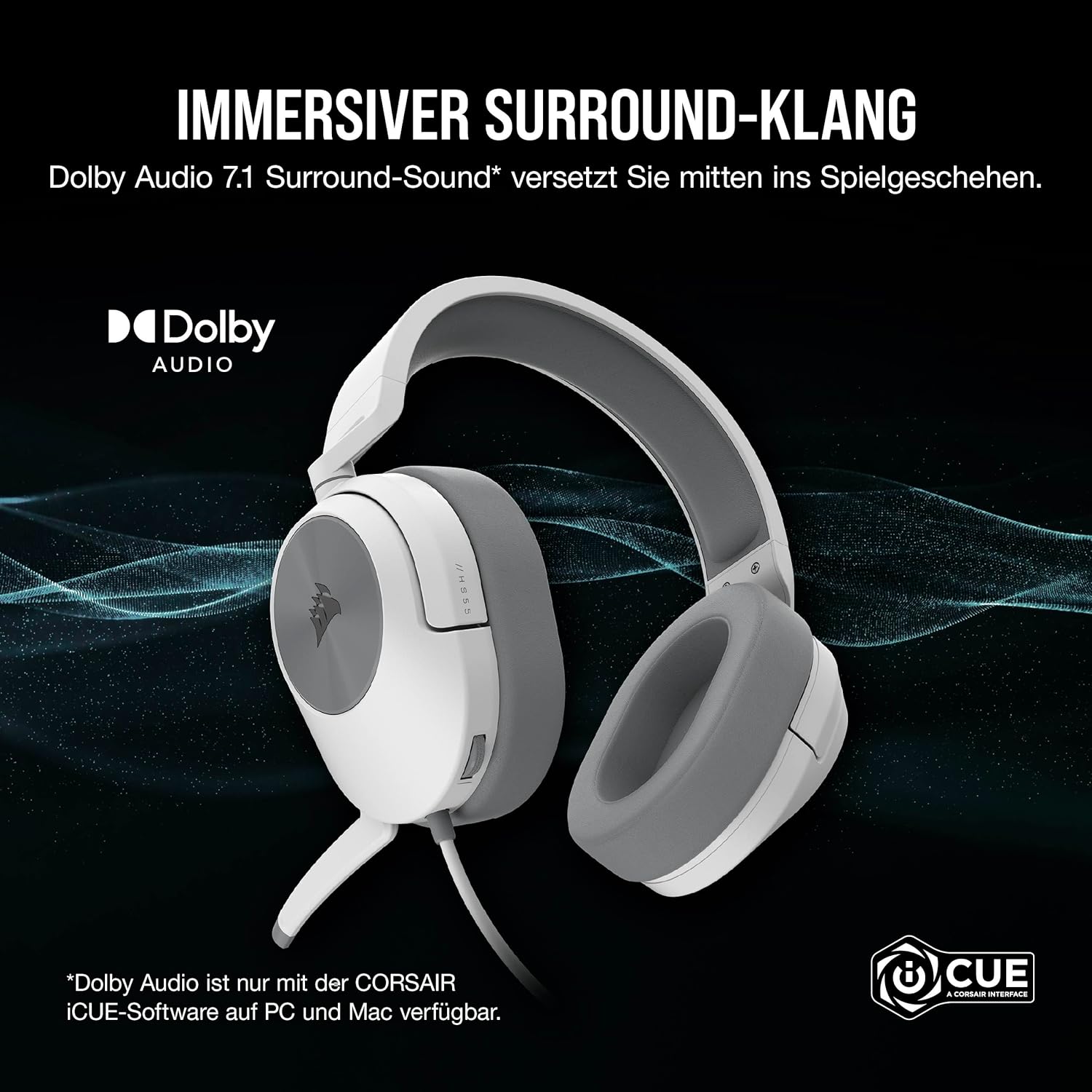 Thumbnail 1 de Corsair HS55 Surround – Kabelgebundenes Multiplattform-Gaming-Headset (Dolby 7.1, iCUE-kompatibel, Weiß)