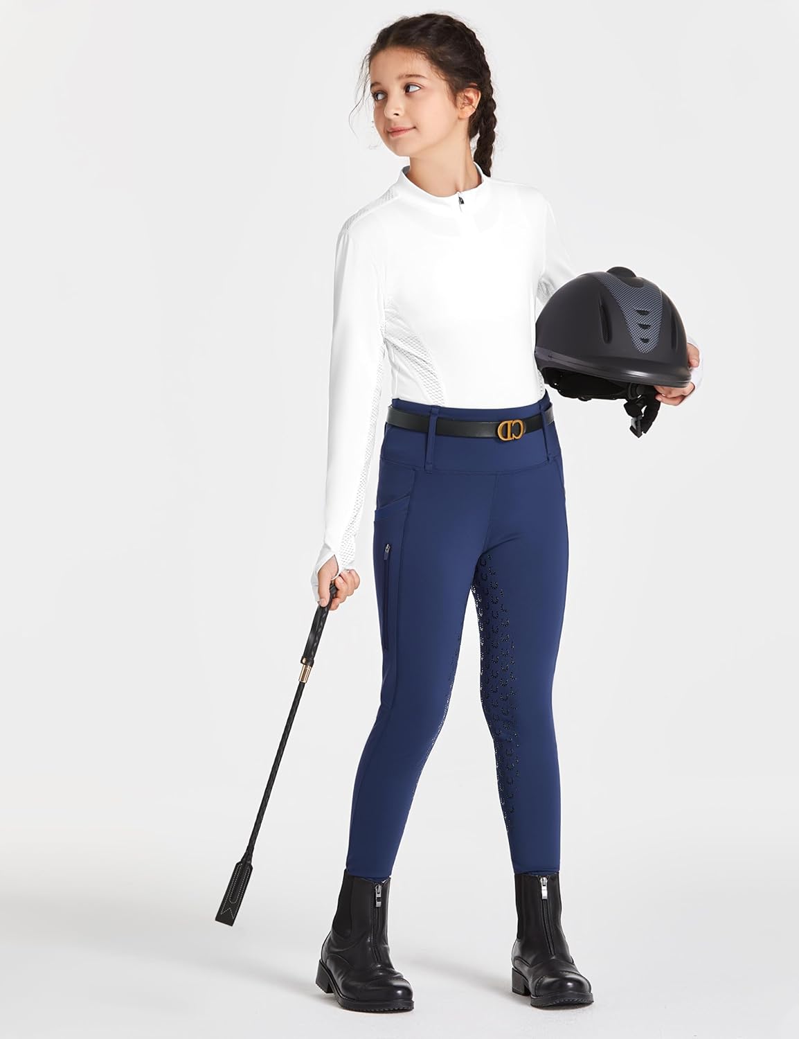 Thumbnail 2 de FitsT4 Sports Kinder Reithose Mädchen mit Vollsitz-Silikon, hoher Taille und Taschen