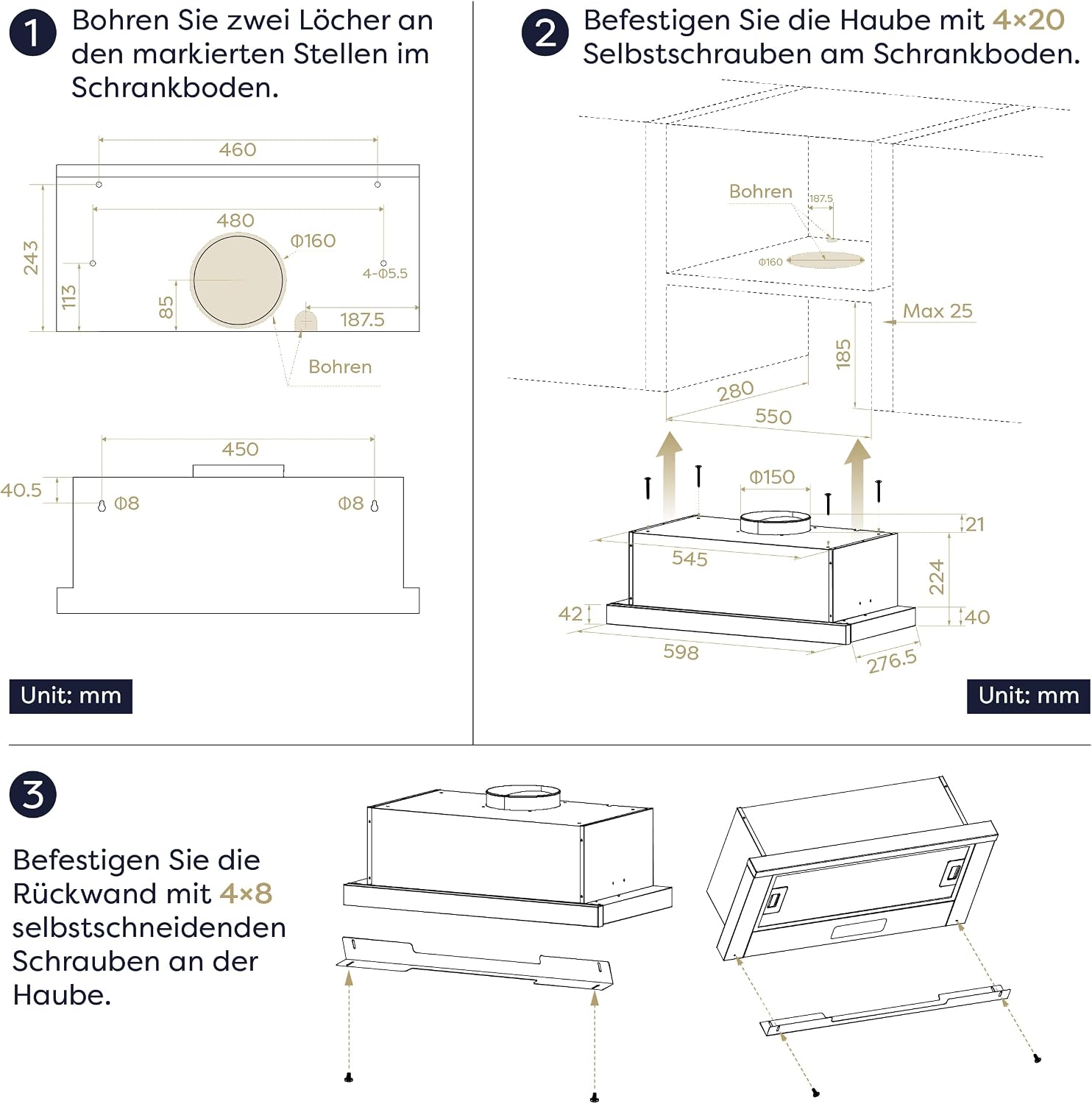 Detalle de CIARRA CBCS6909A A+ Flachschirmhaube für Umluft/Abluft, 60 cm, Touch-Bedienung, bis 600 m³/h