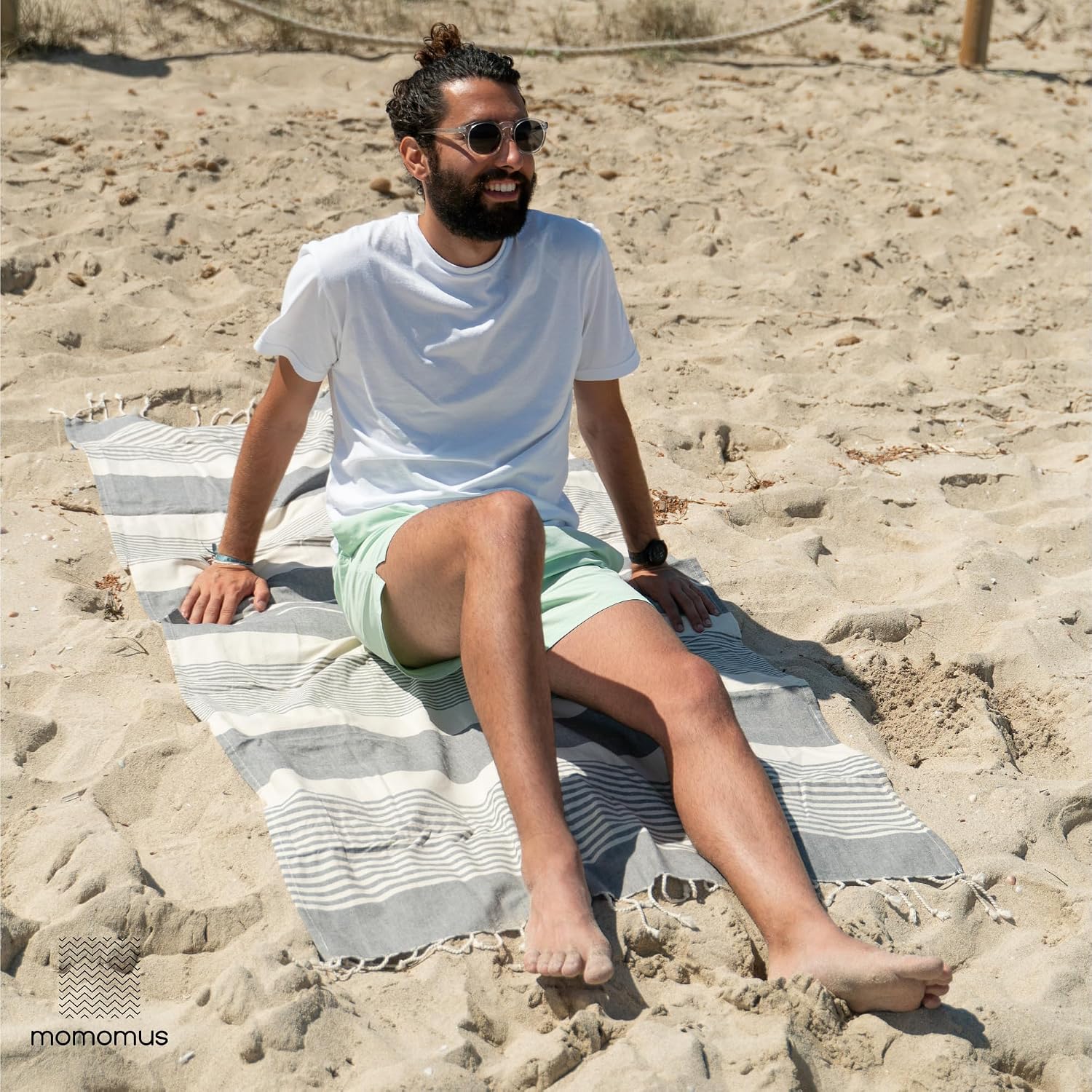 Detalle de MOMOMUS Lot de 2 Foutas de Plage XL 90x180 cm – Coton Ultra-Doux, Absorbantes et Légères