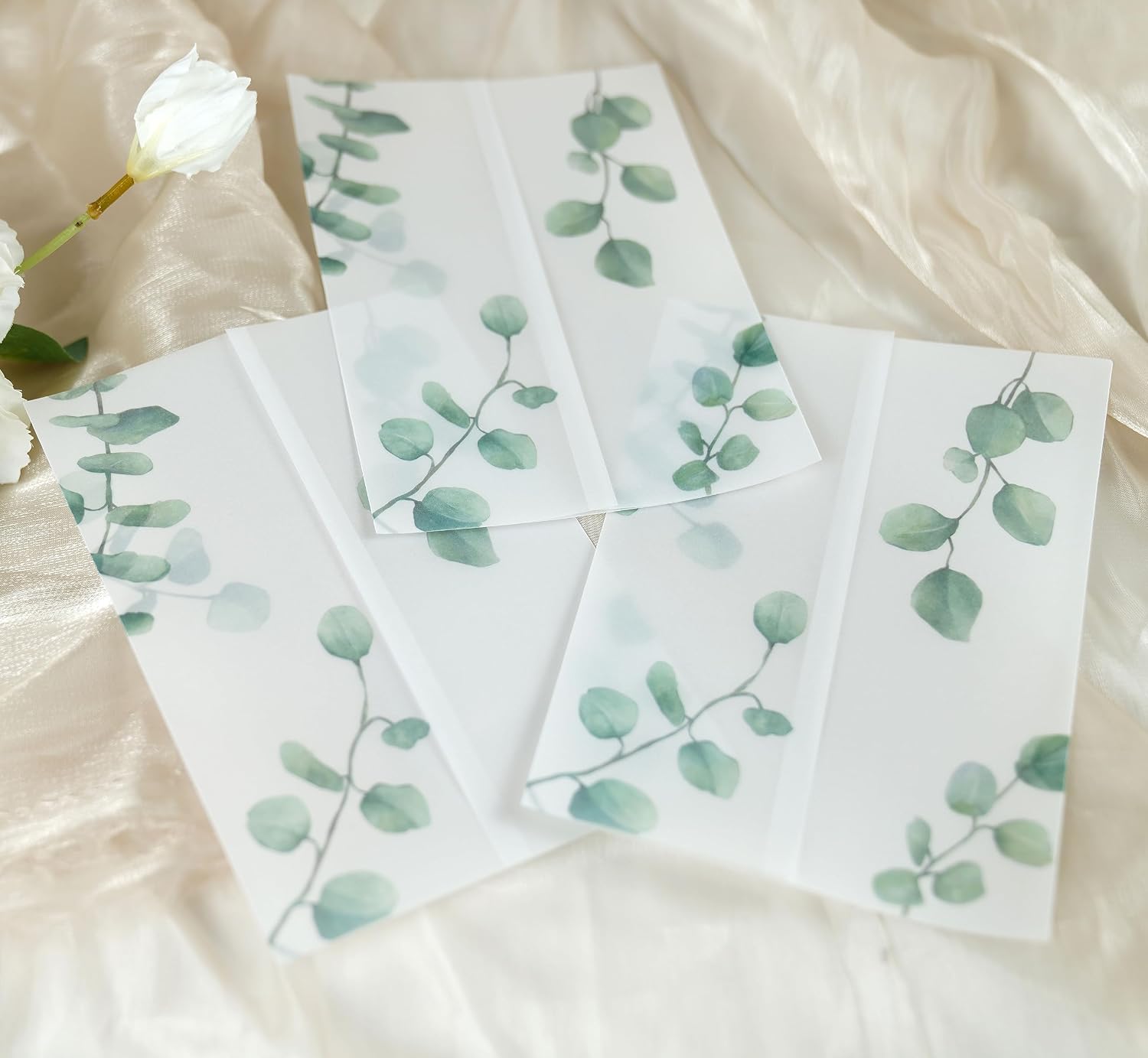 Detalle 1 de Puremigo – 50 półprzezroczystych obwolut na zaproszenia 5 × 7, papier welinowy 105 g/m²
