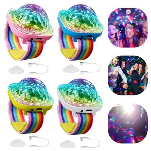Detalle de RIRIDAMAI Discokugel Armband Partylicht – 4er Set Musikgesteuert, USB-Aufladung, Saugnapf