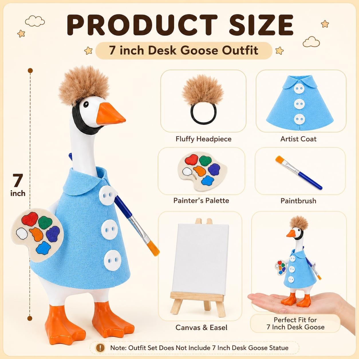 Detalle 2 de SECVOY 7-Inch Desk Goose Artist Outfit with Blue Smock and Mini Easel