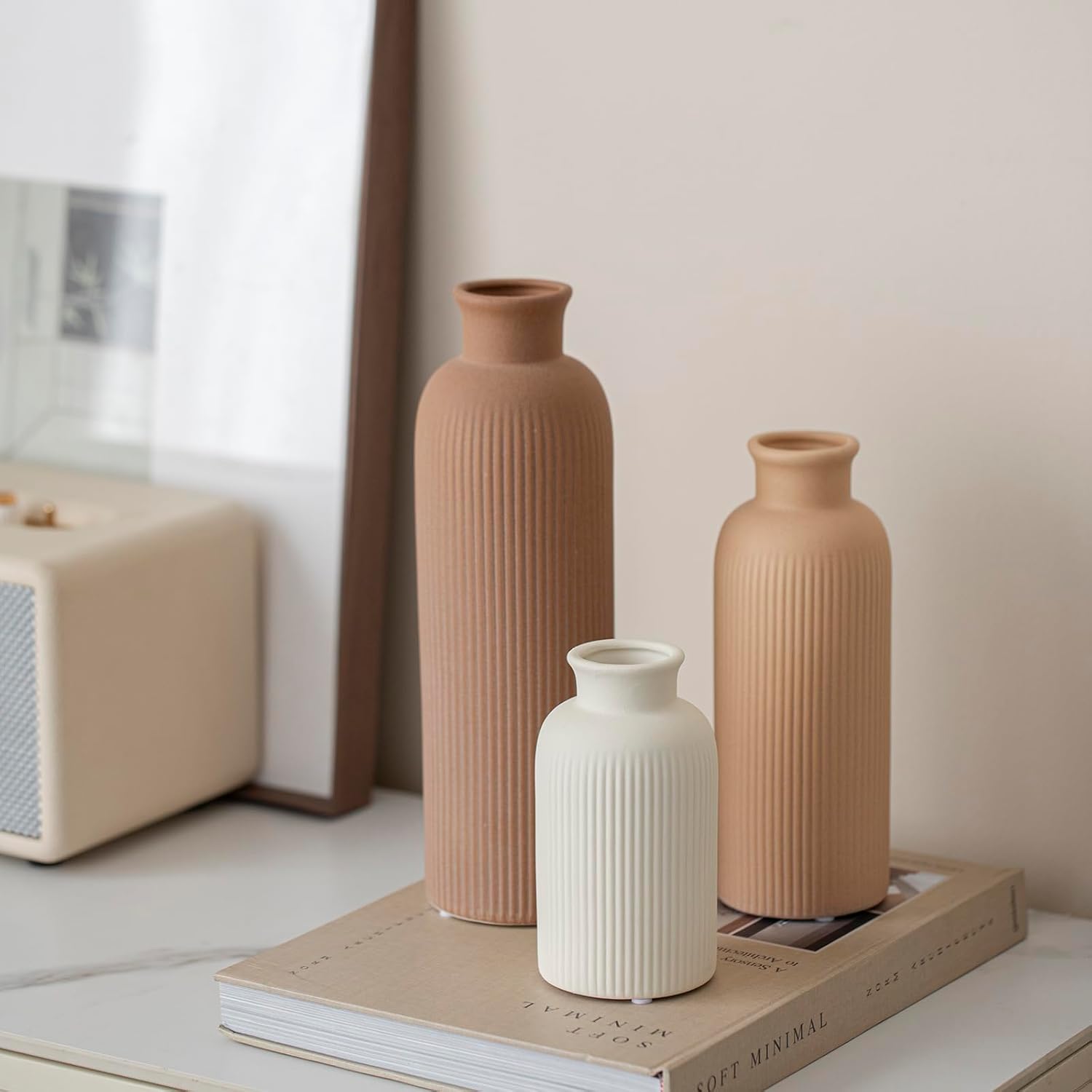 Thumbnail 6 de Keramik Vasen-Set (3-teilig) – kleine Blumenvasen, Orange/Gelb/Weiß, 15/20/25 cm