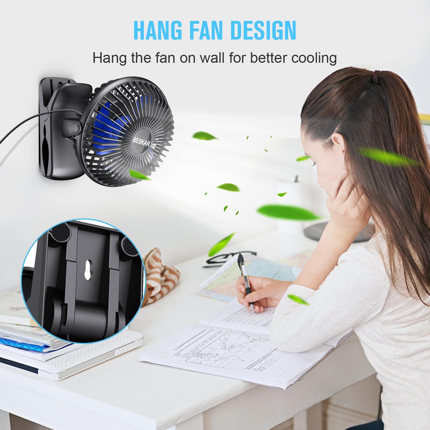 Thumbnail 3 de BESKAR USB Clip on Fan: Portable 2-in-1 Desk Clip Fan with 360° Rotation