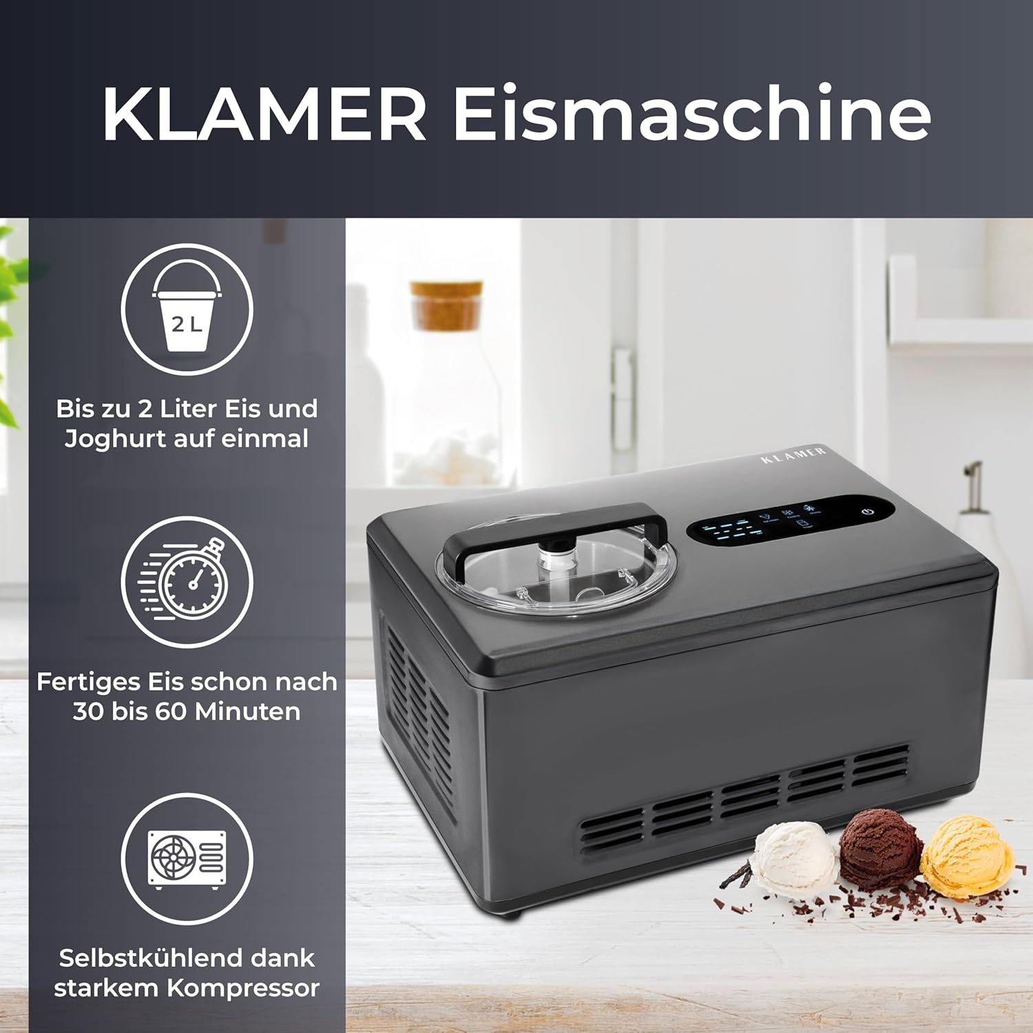 Thumbnail 2 de KLAMER 2-in-1 Eismaschine mit 2 l