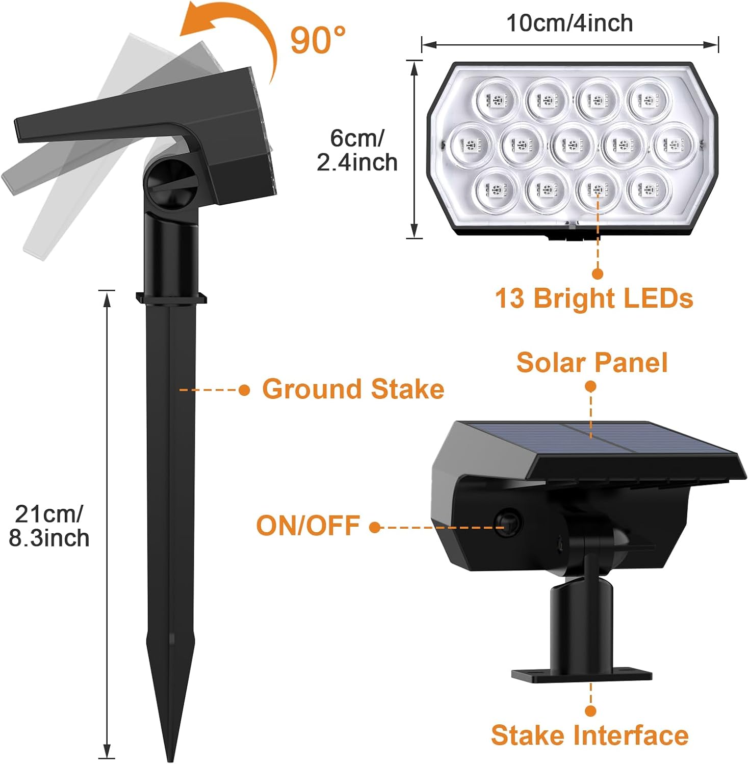 Detalle 2 de Flaow Solar Colour-Changing Garden Spotlights 4-pack