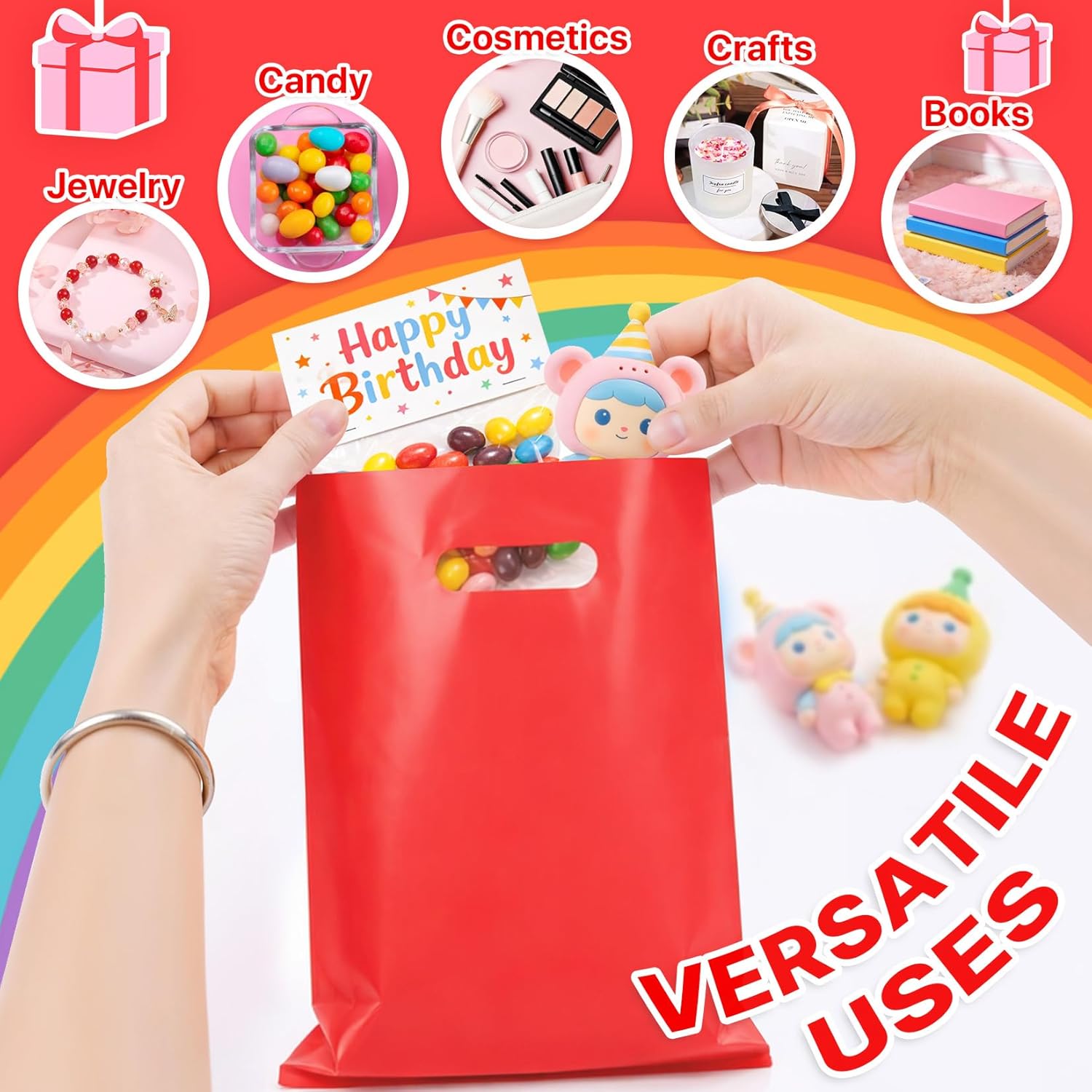 Thumbnail 3 de ANZNKU 50-Pack Red 8x11 Party Favor Bags with Handles
