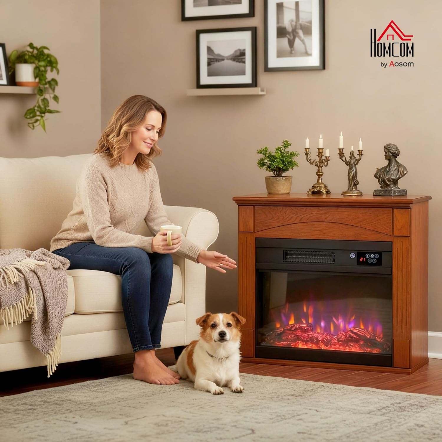 Thumbnail 1 de HOMCOM Cheminée électrique 2000W effet flamme 3D