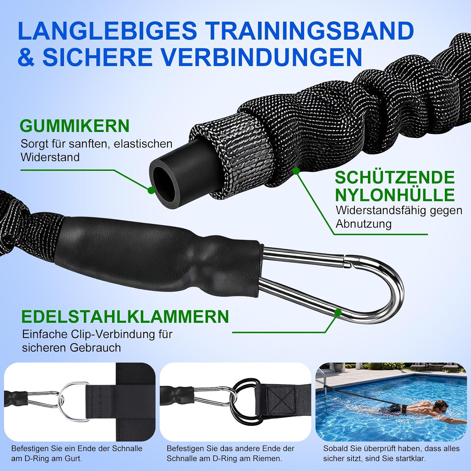 Thumbnail 6 de Schwimmgurt für Pool – Einstellbarer Schwimmwiderstandgürtel (2,5–7,5 m) für Erwachsene und Kinder ab 7 Jahren