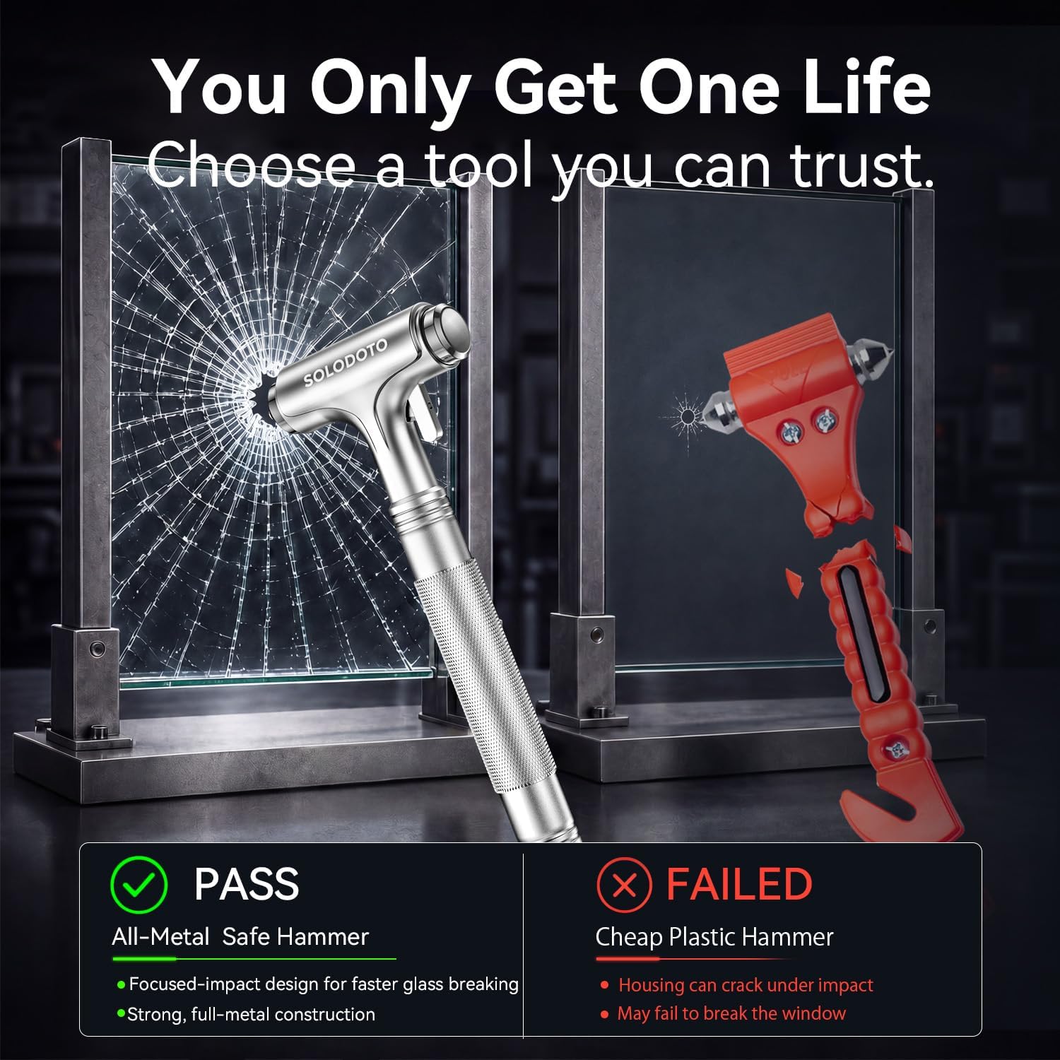 Detalle de SOLODOTO Life-Saving 1-Second Seat Belt Cutter and Window Breaker: 2-in-1 Car Safety Hammer