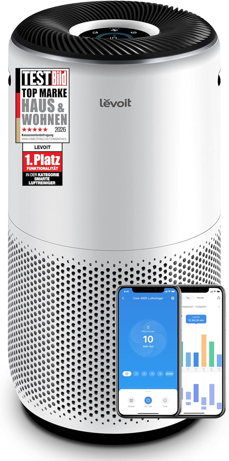 Detalle de Levoit Core 400S: HEPA-Luftreiniger für Allergiker, bis zu 90 m², silberweiß