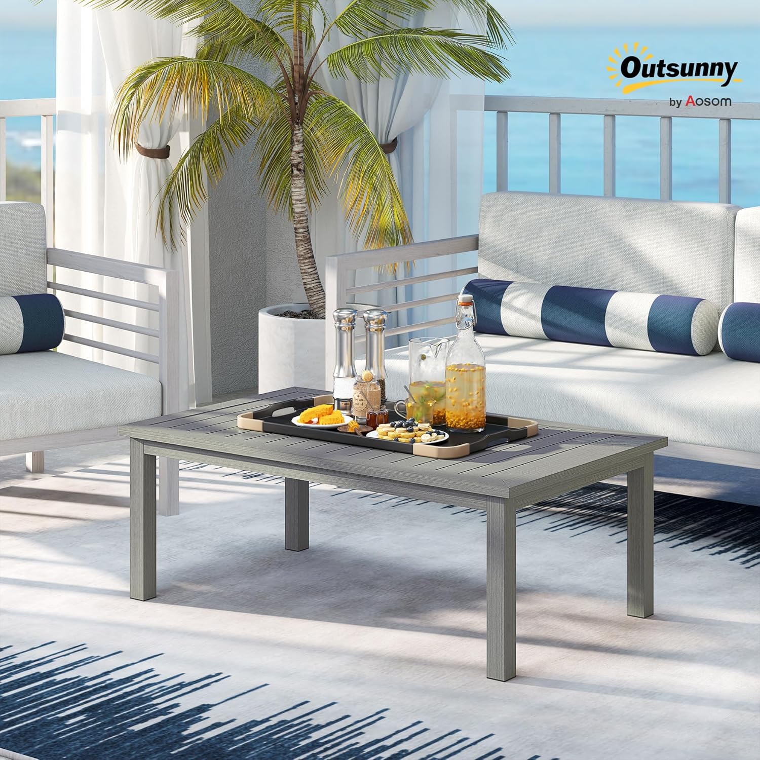 Detalle 2 de Outsunny Table basse rectangulaire de jardin en aluminium grise (100 x 60 x 37 cm)
