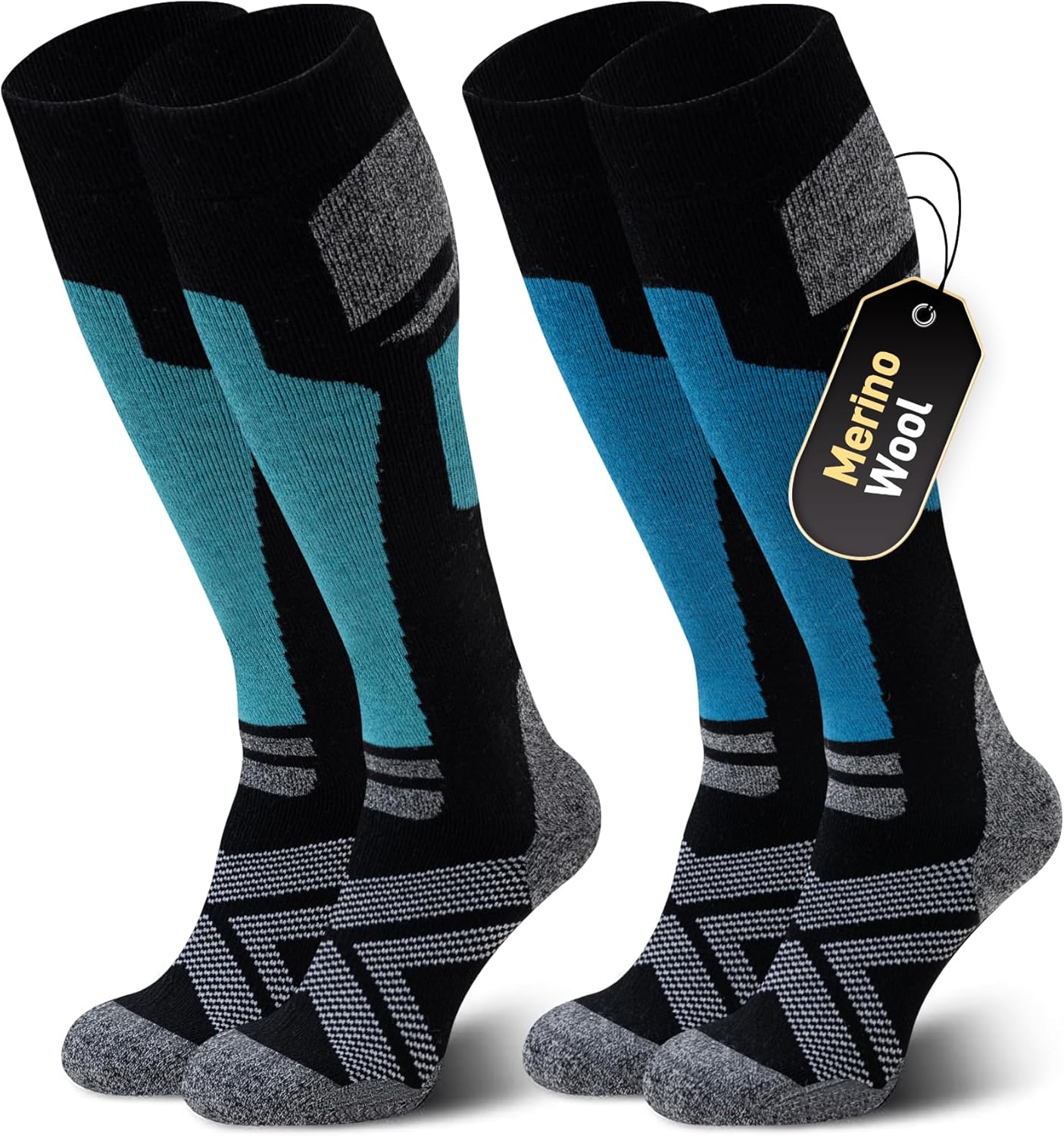 Detalle de Niorasen Merino Wool Ski Socks for Men & Unisex (2 Pairs) – Thermal Knee-High Cushion for Winter Skiing & Outdoors