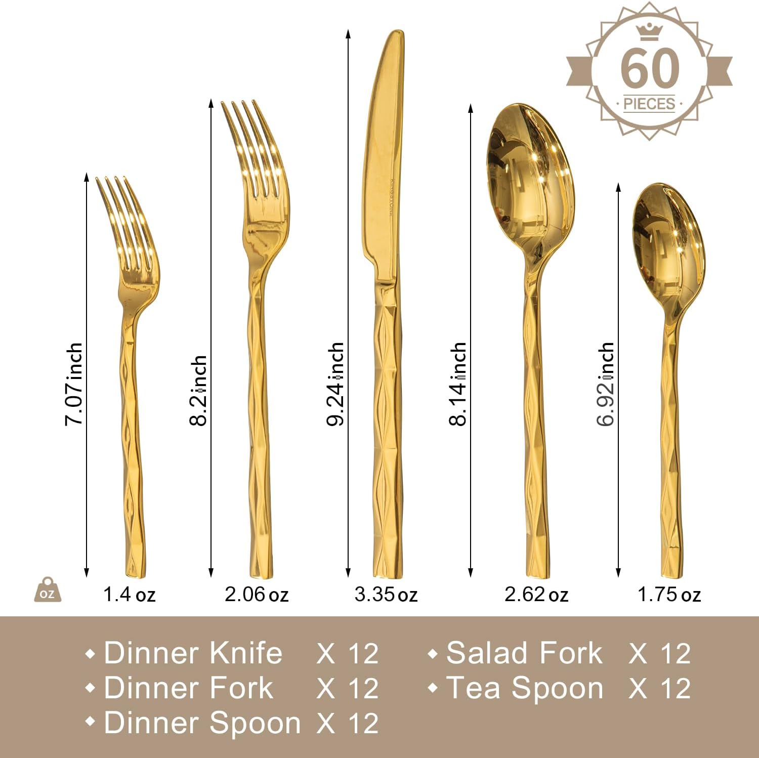 Thumbnail 1 de KINGSTONE Gold & Silver 60-Piece Flatware Set for 12 (18/10 Stainless Steel, Diamond Cut Pattern)