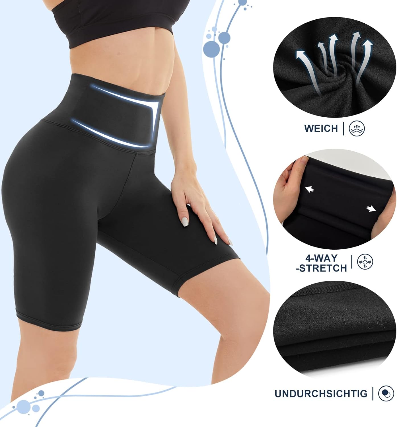 Detalle 2 de FOTOCITI 3er Pack Radlerhose Damen – High Waist, elastische Shorts für Sport, Yoga und Alltag